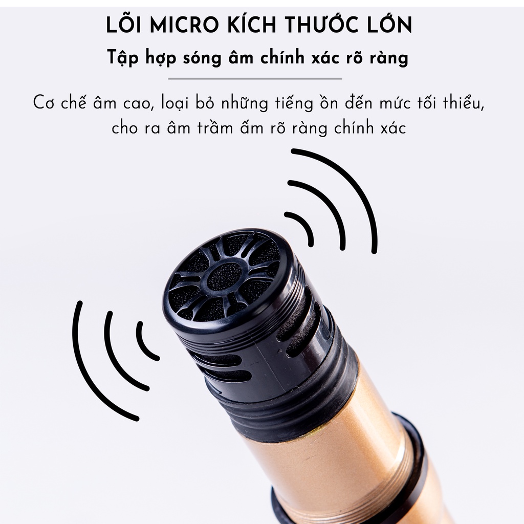 Micro karaoke có dây cao cấp JSJ SF-9000A thiết kế sang trọng mỹ quan hợp xu hướng đầu mic làm từ kim loại vàng