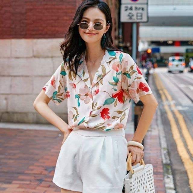 Áo sơ mi lụa hoa lá vnxk