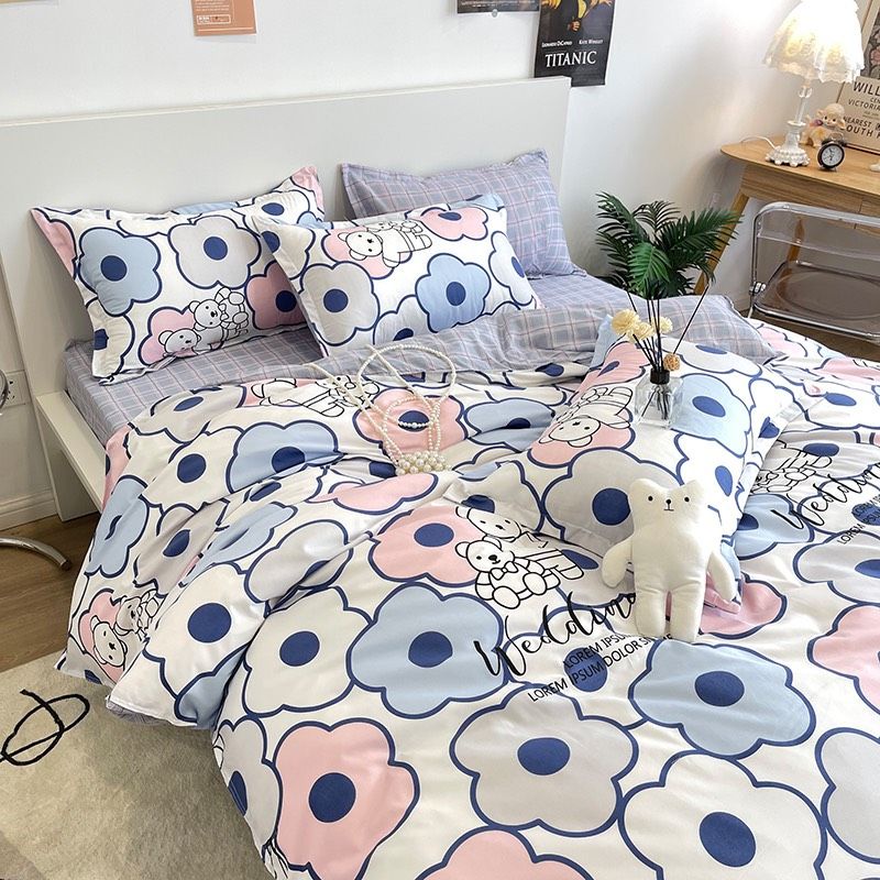 Bộ Chăn Ga Gối Cotton Poly Nhập Khẩu Hoa Cam