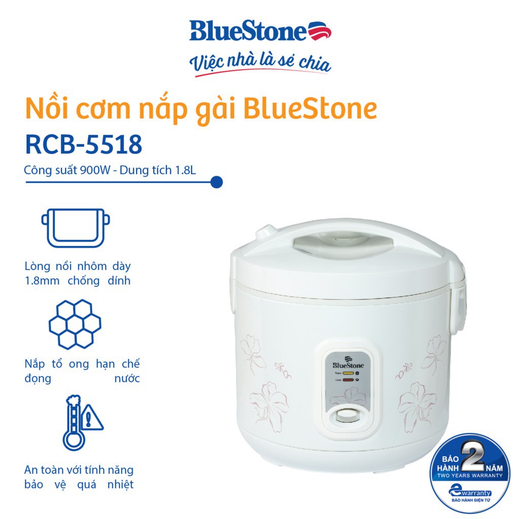 Nồi cơm điện BlueStone RCB-5518 - Bảo hành 24 tháng - Hàng Chính Hãng