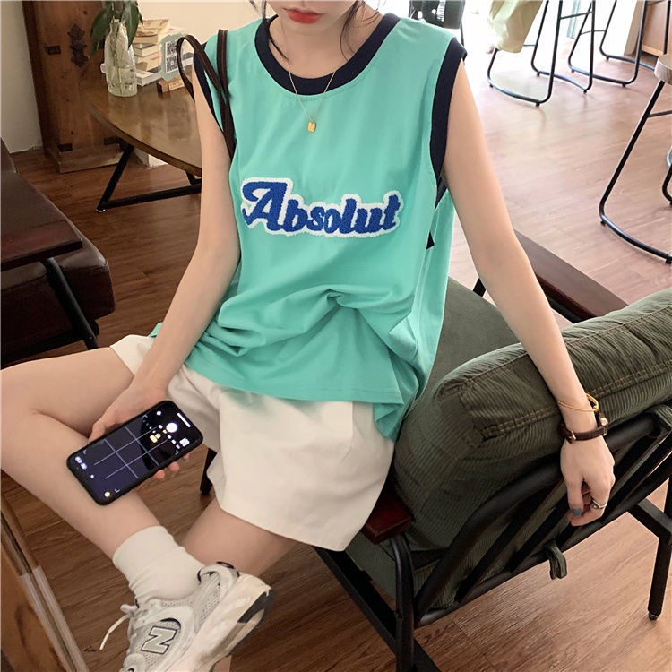 Áo Thun Mỏng Không Tay Dáng Rộng Thêu Chữ Thời Trang Mùa Hè Hàng Mới Dành Cho Nữ 2022