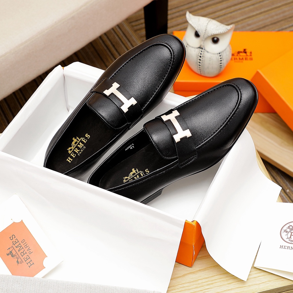 Giày tây lười nam da thật thời trang cao cấp Hermes HM phong cách sang trọng, lịch lãm