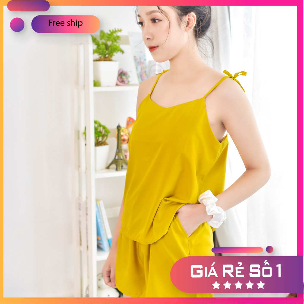 [HÀNG CÓ SẴN] Bộ ngủ 2 dây buộc nơ họa tiết xinh xắn - MÀU XINH HOT TREND | BigBuy360 - bigbuy360.vn