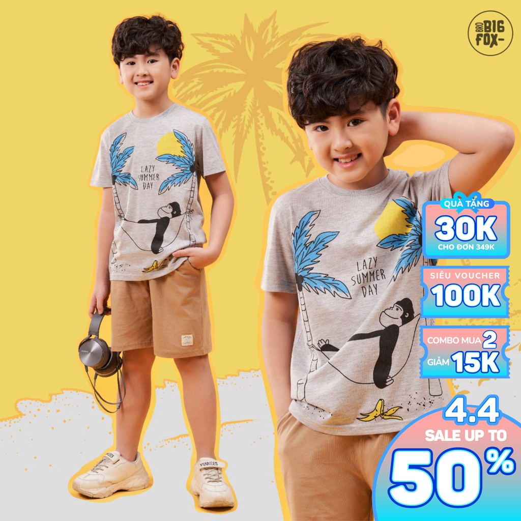 [MÃ BIGFBIF10 GIẢM 10K] Áo Thun Hè Cho Bé Trai Bigfox, Size Đại, Áo Phông Cộc Tay, Hình Con Khỉ 3-11, Chất Cotton Xuất