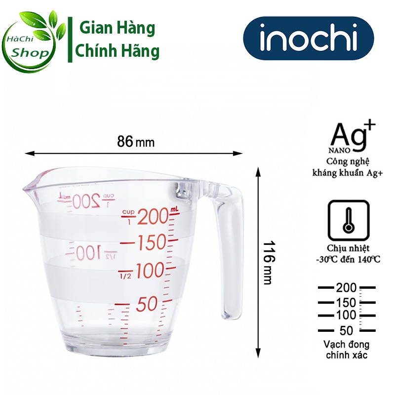 Cốc Đong inochi Yoko Nhựa Định Lượng 500ml Và 200ml Dung Dịch Chia Vạch, Dụng Cụ Đo Lường Nhà Bếp Nhựa Cao Cấp