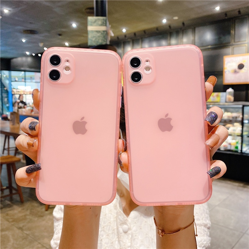 Ốp điện thoại mềm trong suốt màu hồng xinh xắn dành cho iPhone 12 11 pro max x xr xs max 7 8 plus 12
