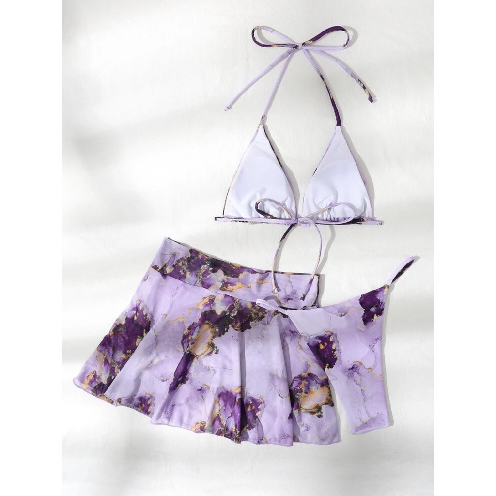 [BKN1287] &lt;ÂU&gt; SET BIKINI 3 MÓN TÍM LOANG KÈM CHÂN VÁY