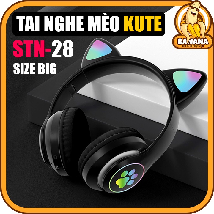 STN - 28 Tai Nghe Mèo Kute, Tai Nghe Bluetooth, Headphone Tai Mèoc,Âm Bass Mạnh Mẽ Và Dung Lượng Pin Khủng