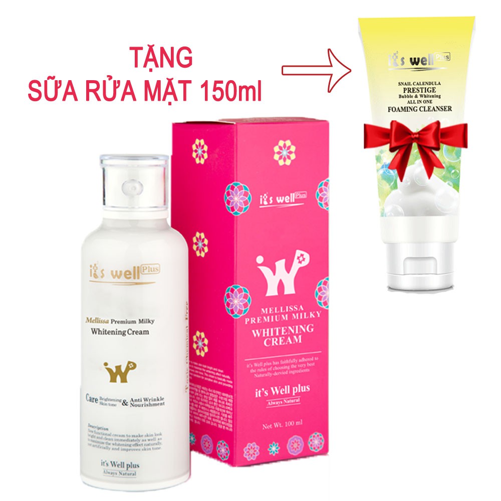 Kem trắng da tức thì, siêu dưỡng trắng an toàn không Parabel - It's Well Plus 100ml  (Tặng 01 Sữa rửa mặt 150)