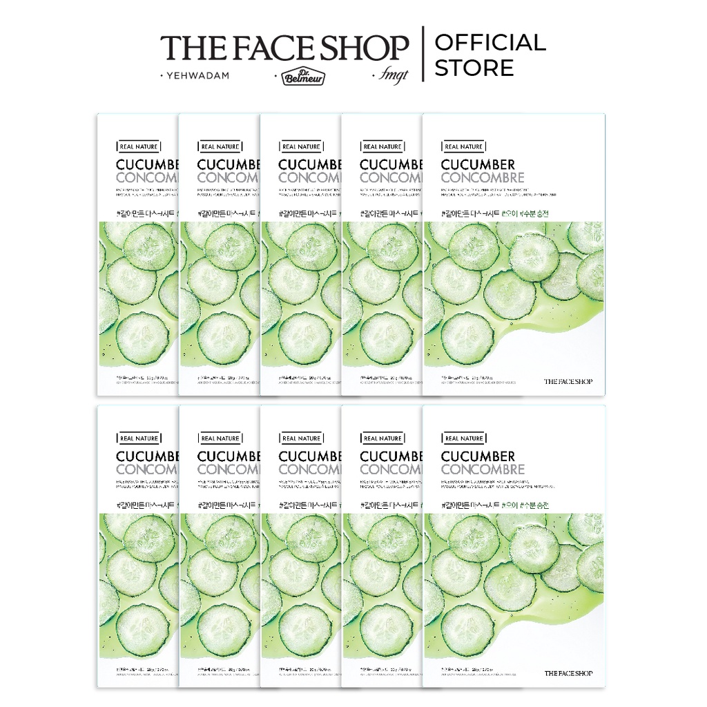 Combo Mặt Nạ Cấp Nước TheFaceShop Real Nature Cucumber Face Mask 20gx10