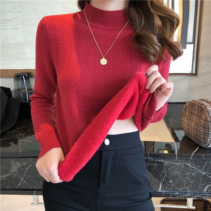 Áo len cổ tròn lót nỉ