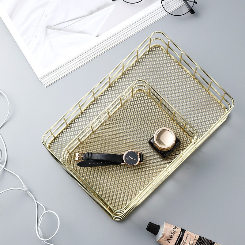 Household Golden Iron Art Stationery Storage Basket Desktop organization Storage Basket Bathroom Supplies Storage Rack