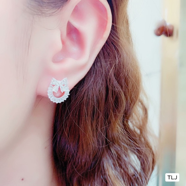 Bông tai nơ bạc ta đính đá nhân tạo sáng đẹp
