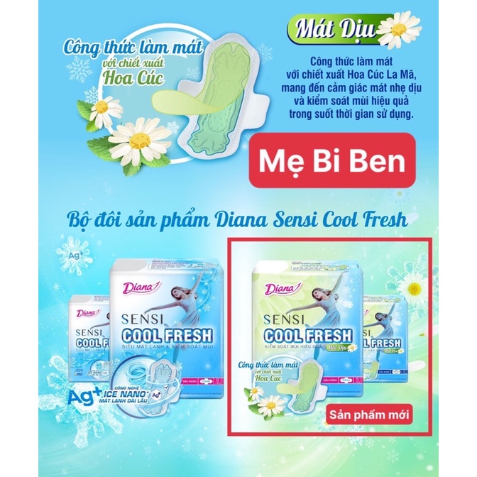 [Chính Hãng SP Mới] Lốc 6 gói Băng vệ sinh Diana SenSi Cool Fresh Mát Dịu siêu mỏng có cánh/không cánh 8 miếng/gói