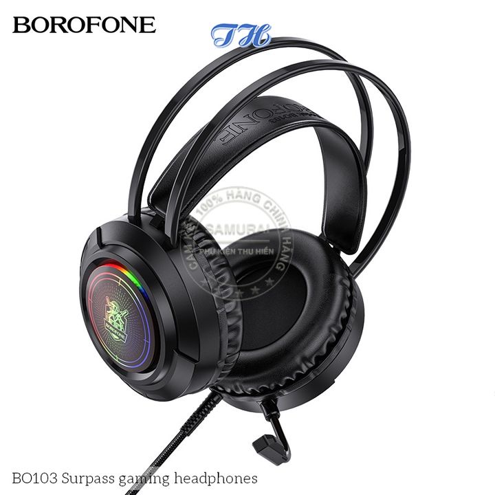 Tai nghe chụp tai có dây cho Game thủ BOROFONE BO103 chống ồn, hiệu ứng LED đẹp mắt, Jack USB và 3.5mm