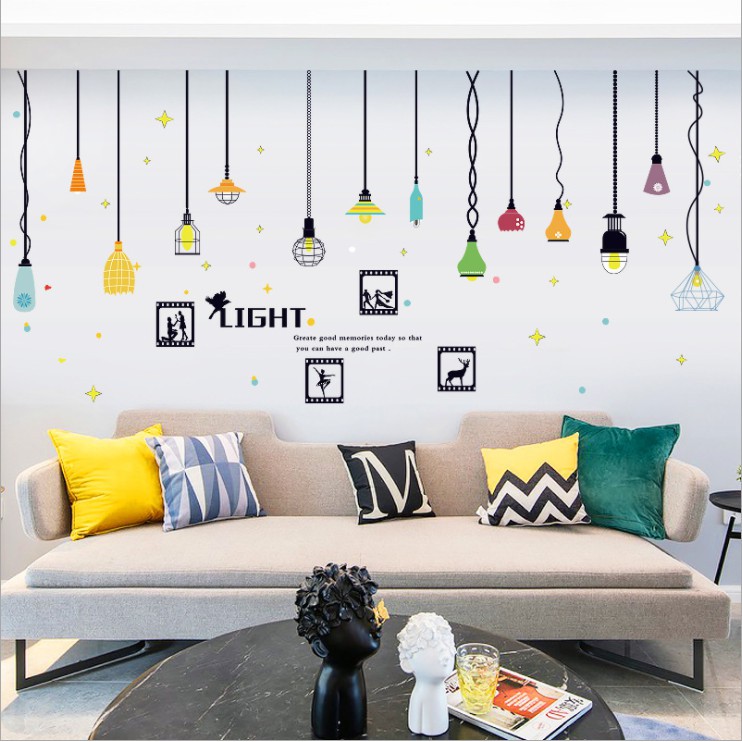 Decal dán tường 3D trang trí phòng khách Đèn treo số 11 AmyShop