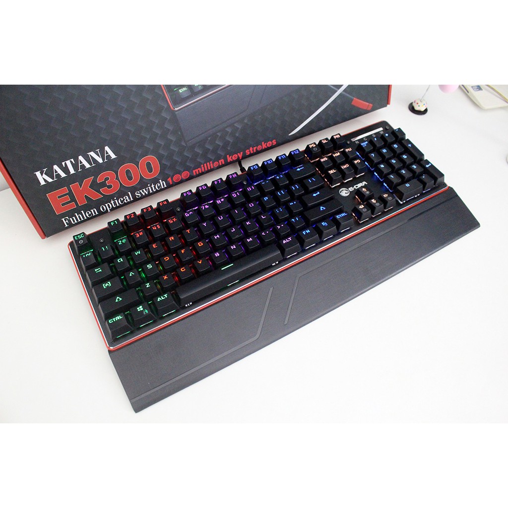 Bàn phím gaming, bàn phím máy tính chơi game cơ quang E-DRA EK300 KATANA - Led Rainbow - Có kê tay - Hàng chính hãng