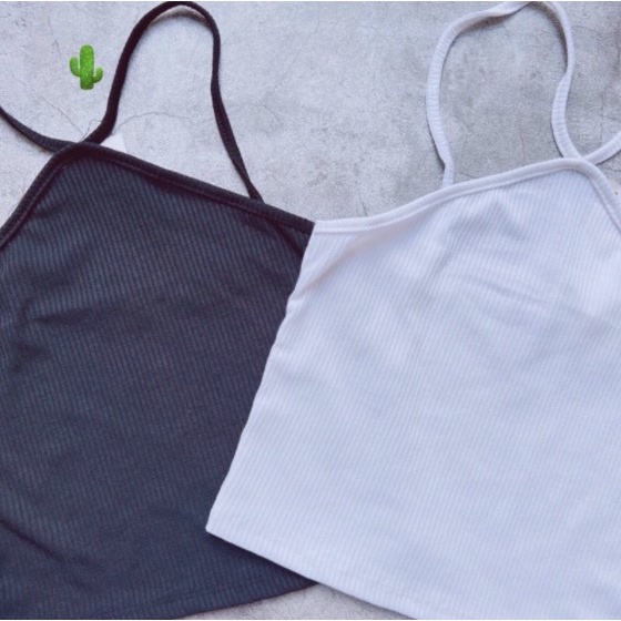 Áo dây cổ yếm chất thun gân len 4 chiều croptop