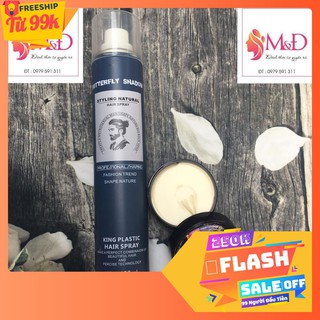 Combo gôm xịt tóc butterfly shadow 420ml + sáp vuốt tóc nam volcanic clay