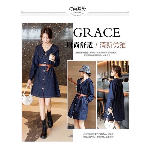 Đầm denim nữ cổ bẻ thời trang cá tính - Đầm jean bò thiết kế QUảng Châu