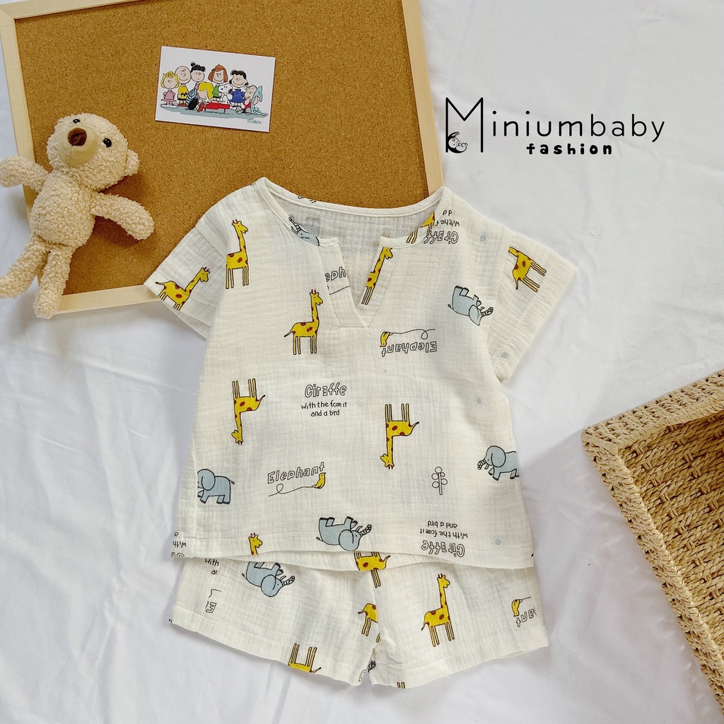 Bộ cộc hè thu xô muslin cho bé trai, bé gái Minium, set thiết kế xinh chất đẹp mặc mát trẻ em-SB1037