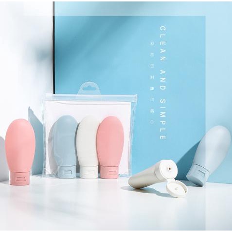 Set 3 Lọ chiết mỹ phẩm, dầu gội, sữa tắm mang đi du lịch kèm túi zip - bộ chiết mỹ phẩm chai 60ml