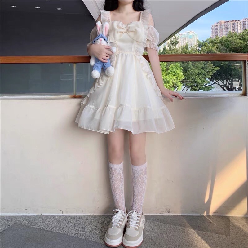 [Order] Đầm voan Lolita style hở vai bánh bèo. Váy công chúa cánh tiên