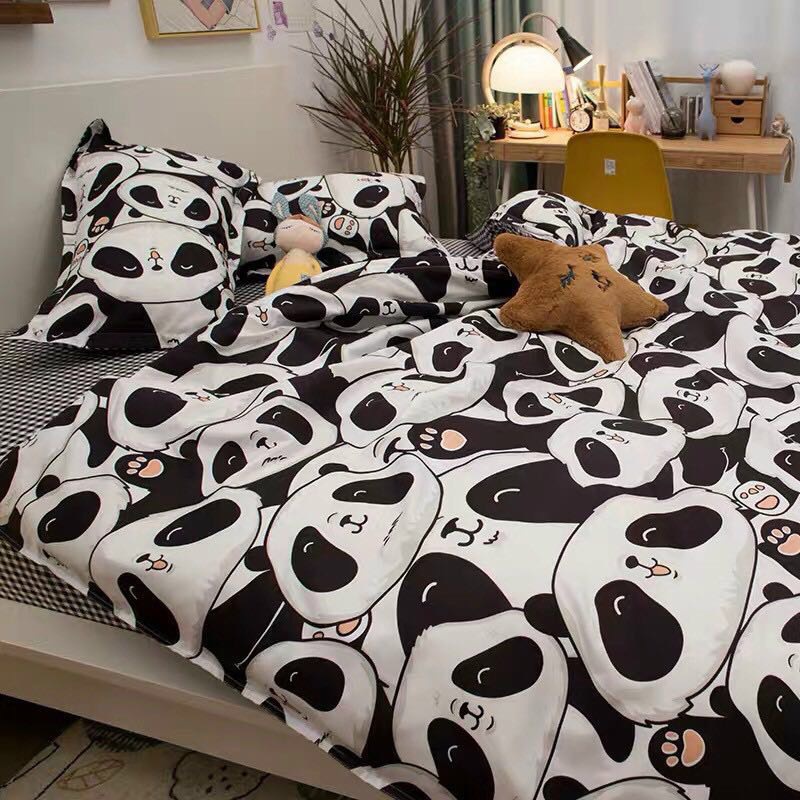 Bộ ga gối gấu trúc đen trắng cotton poly