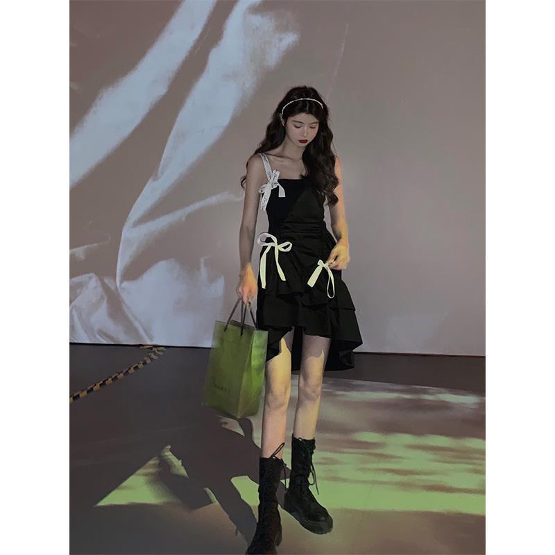 Đầm Hai Dây Màu Đen Thời Trang Mùa Hè Cho Nữ