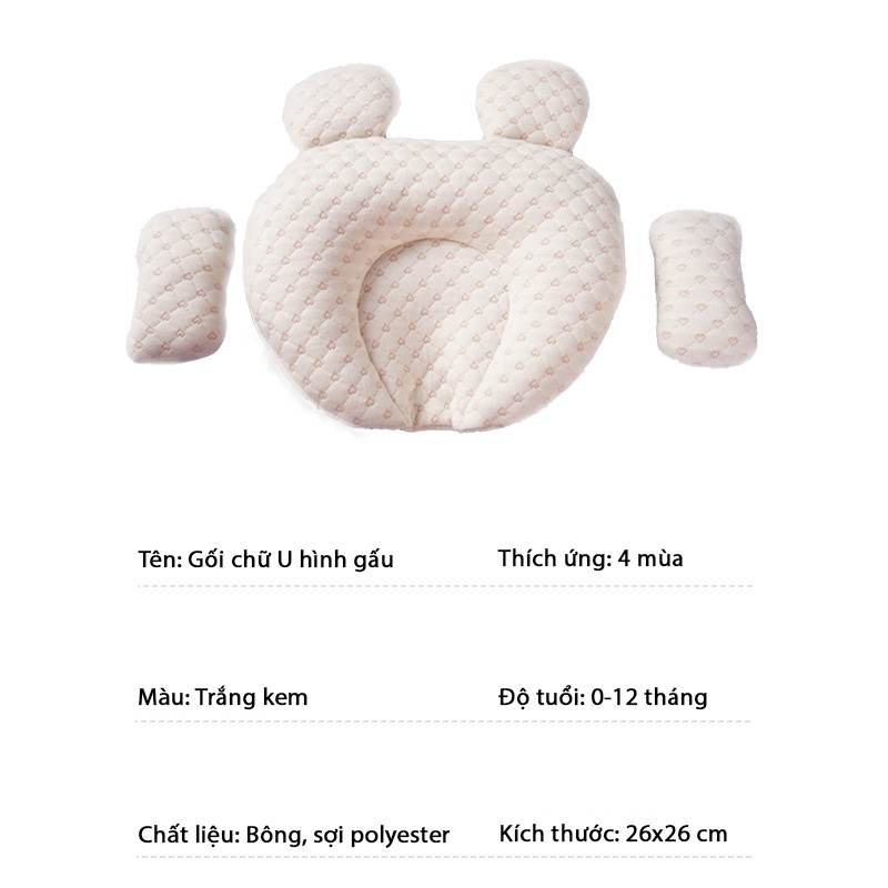 Gối cho bé sơ sinh hình gấu, gối trẻ em có tay chặn mềm mại