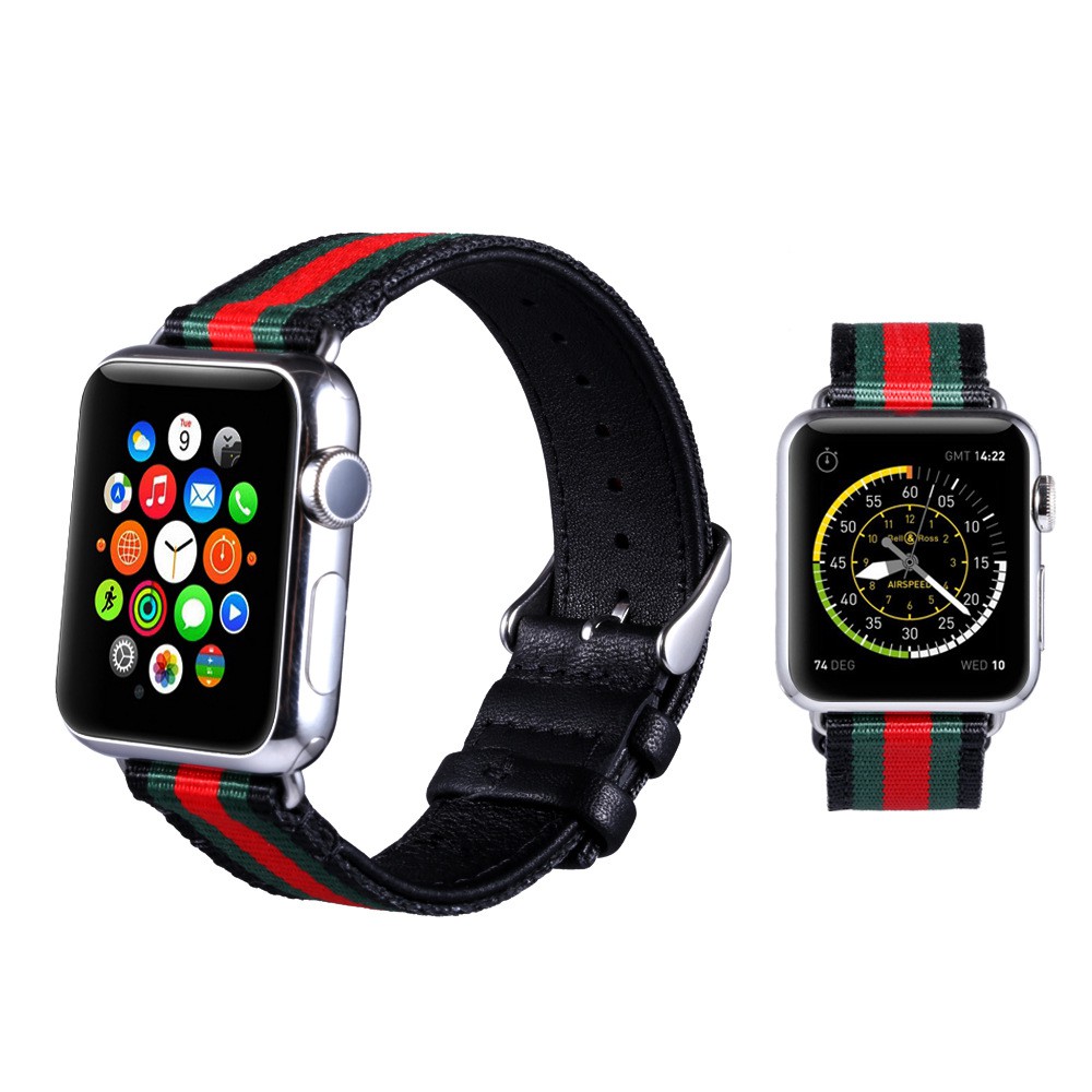 Dây Đeo Kích Cỡ 38/40mm 42/44mm Bằng Nylon Dệt Phối Da Cho iWatch Series SE 6/5/4/3/2/1