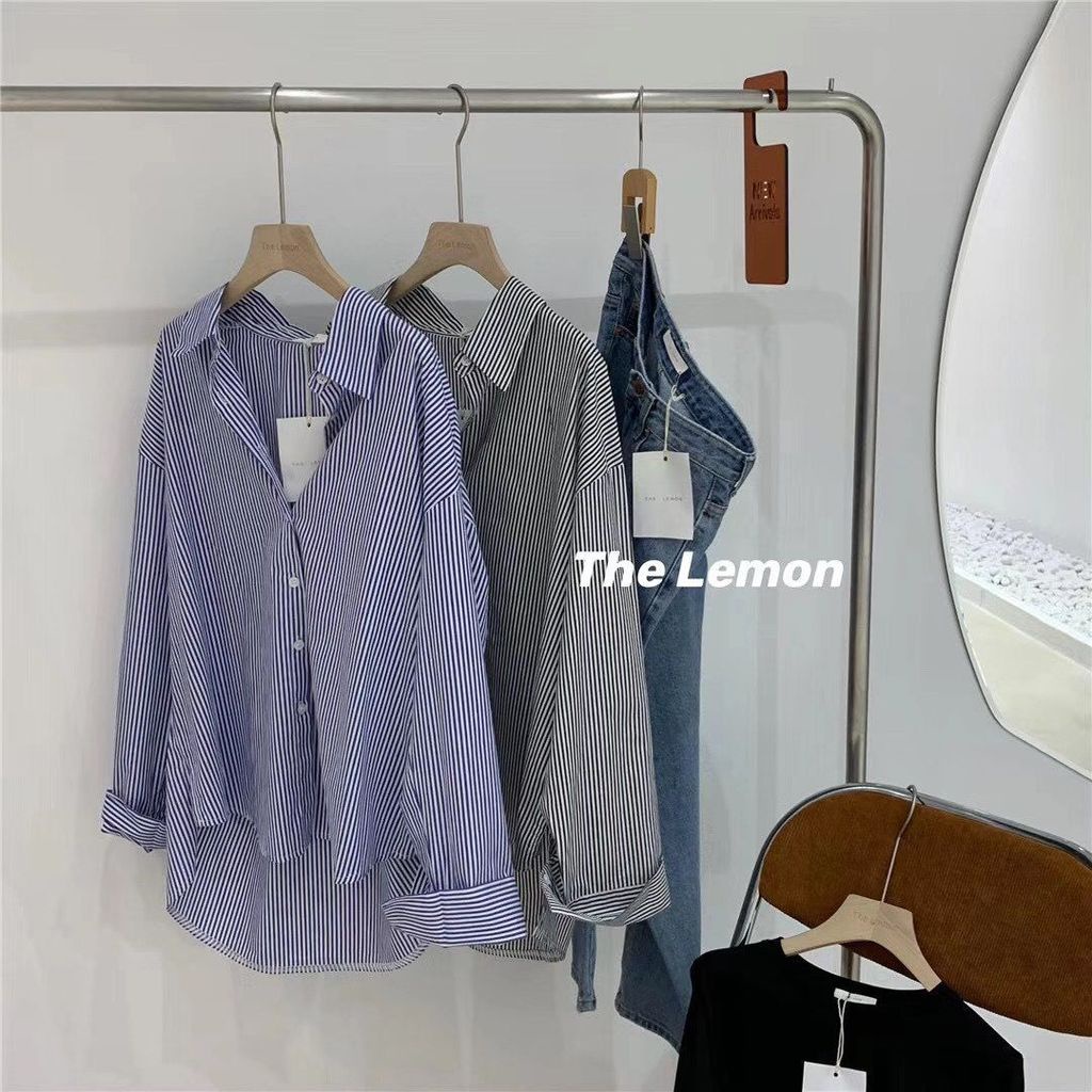 Áo sơ mi dáng rộng kẻ sọc thời trang xuân thu mới cho nữ