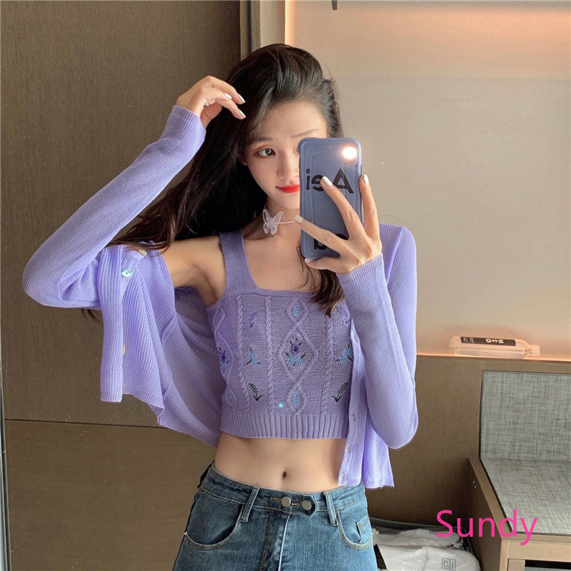 Áo Dệt Kim Không Tay Thêu Họa Tiết Xinh Xắn Dành Cho Nữ