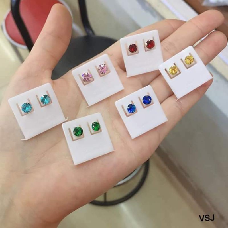 Bông tai nụ đá bạc ta nguyên chất nhiều màu