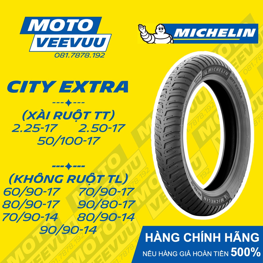 Vỏ lốp xe máy Michelin City Extra đủ size 70/90-14 80/90-14 90/90-14 60/90-17 70/90-17 80/90-17 50/100-17 lốp michelin