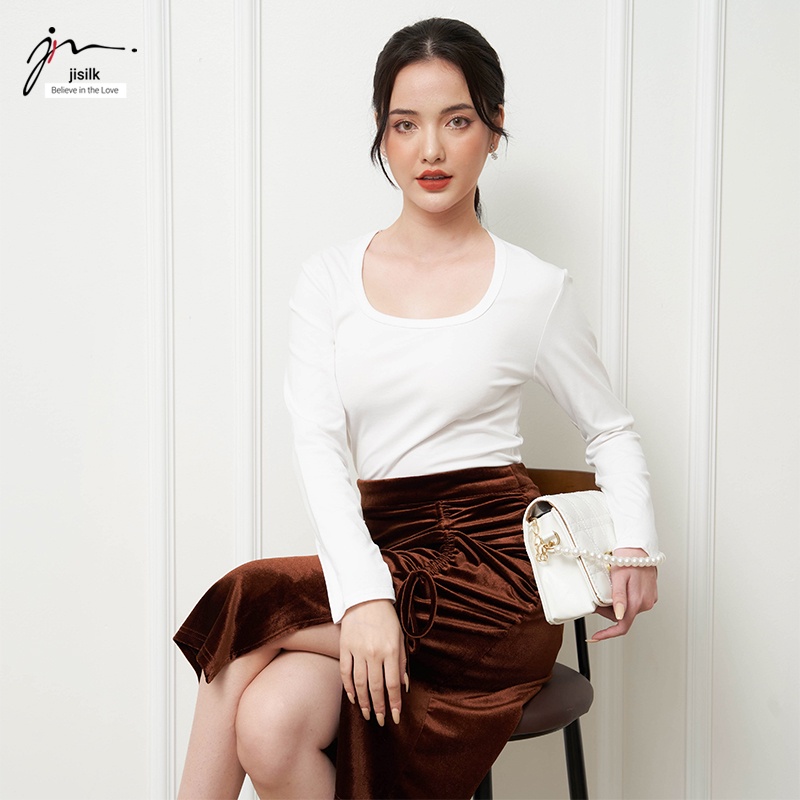 Chân váy chữ a dài jisilk xẻ tà bigsize qua gối công sở rút dây co giãn thu đông Meedi N.CVD-01