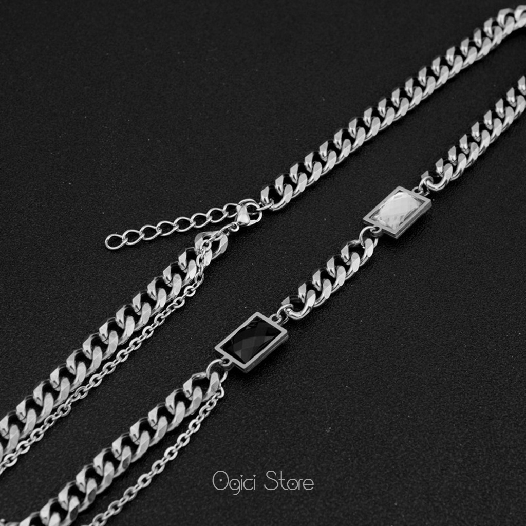 Dây chuyền nam titan không gỉ thời trang, Vòng cổ nam dây xích điểm nhấn viên đá 2 màu độc đáo, Cá tính, Unisex