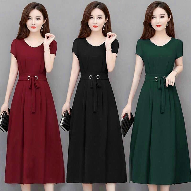 ĐẦM TRUNG NIÊN BAD SHOP DỰ TIỆC size M/L/XL/2XL màu đen đỏ xanh phối thắt nơ eo