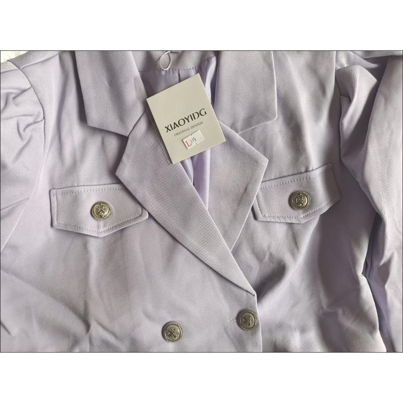 Set Áo Khoác Vest Chân Váy Xếp Ly Lệch Tím Pastel