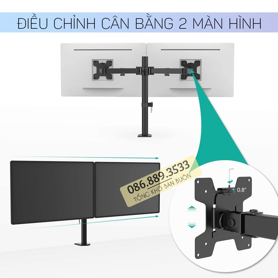 #M052 / Giá Treo Hai Màn Hình Máy Tính ErgoTek E52 17 - 27 Inch Kẹp Bàn - Giá Đỡ 2 Màn Hình