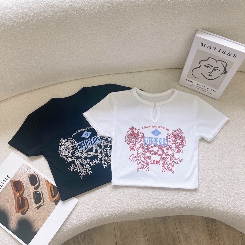 Áo thun hoa hồng cổ xẻ V NY alohashop91