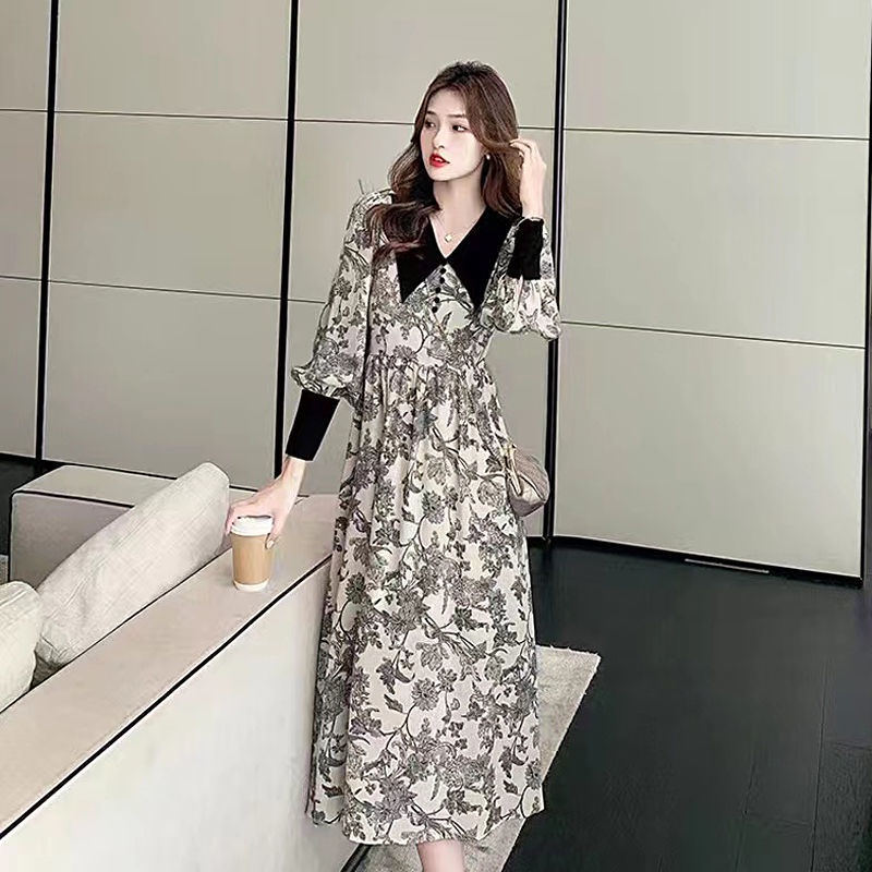 Chân Váy Dài Chữ A Lưng Cao Dáng Ôm In Họa Tiết Hoa Phong Cách Hàn Quốc Thời Trang Mùa Đông Xinh Xắn Cho Nữ