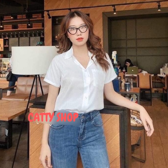 Áo Sơ Mi Nữ Tay Ngắn Form suông Thanh Lịch Thời Trang Công Sở Cho Bạn Gái, catty shop