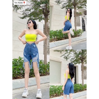 Quần jeans lửng ngố rách đùi cao cấp lưng siêu cao - G0J