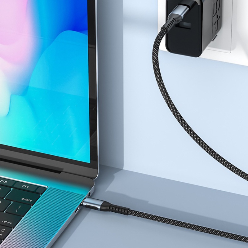Cáp Sạc Nhanh 100WPD 480Mbps Type-C Thiết Kế Dây Bện Màu Bạc Thời Trang