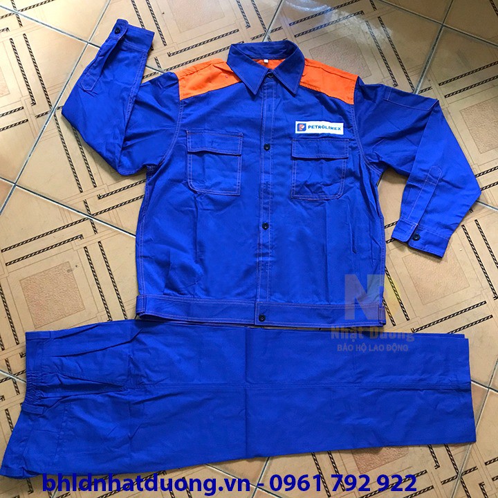 Quần áo bảo hộ lao động màu xanh phối cam Petrolimex, Quần áo ngành xăng dầu
