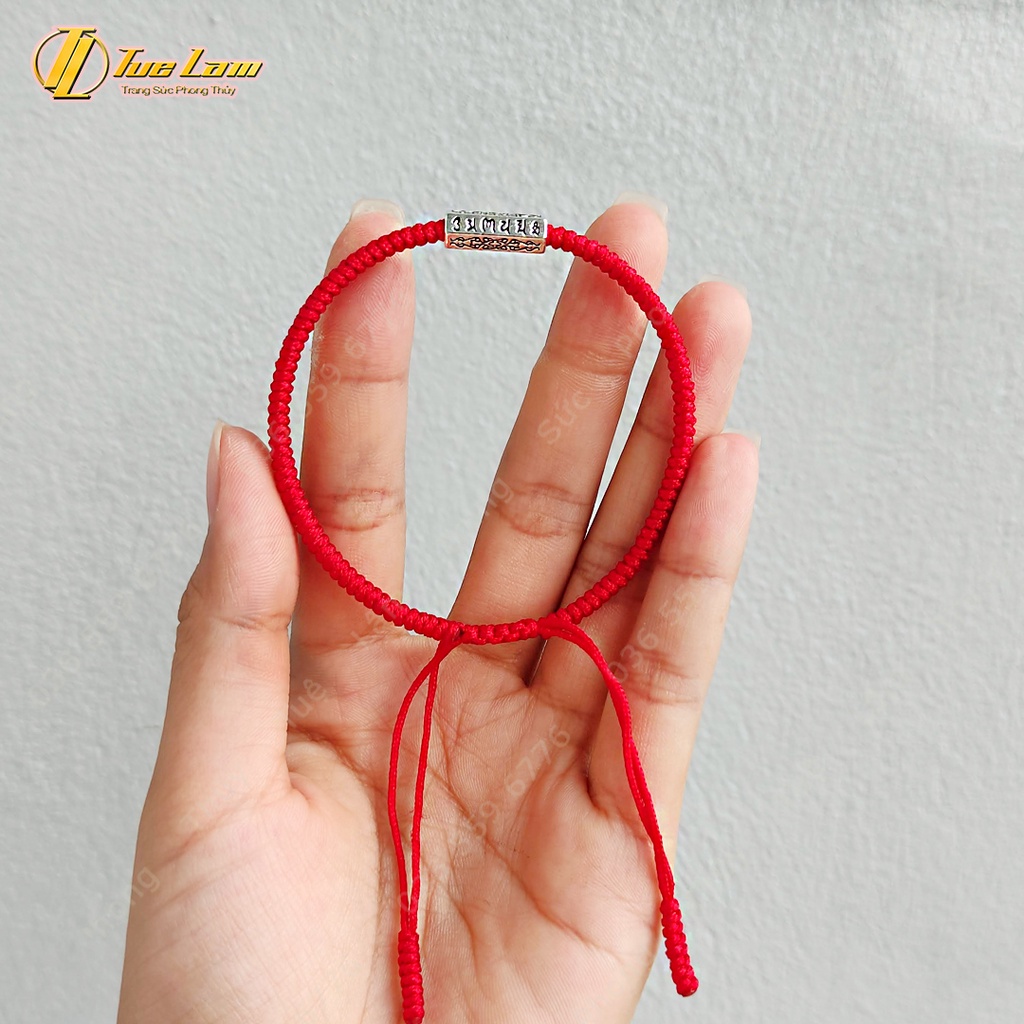 Vòng tay may mắn dây chỉ bện thủ công charm ống trụ khắc chu bình an - Tuệ Lâm