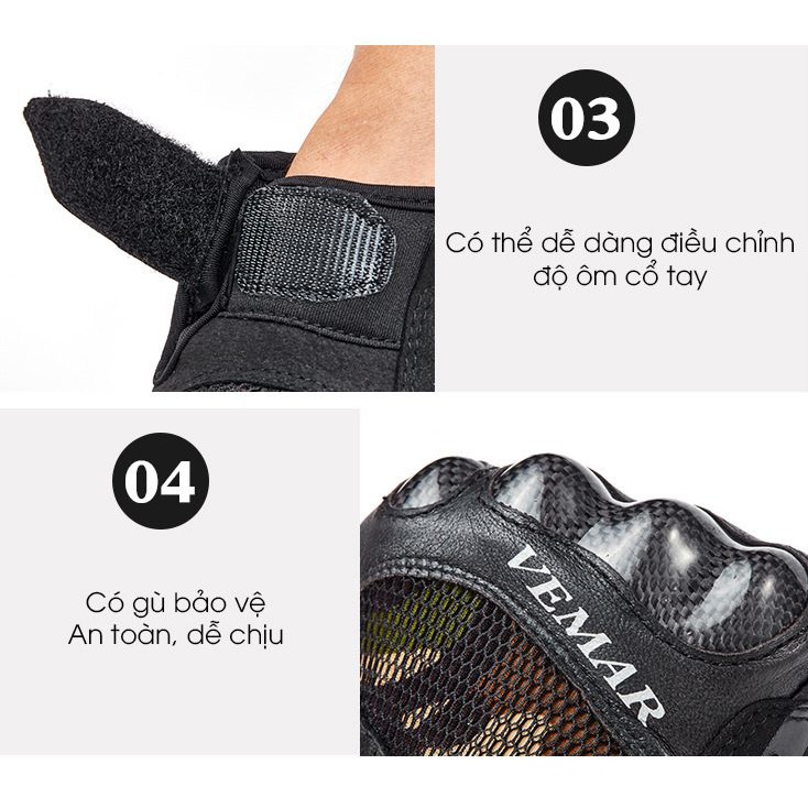 Găng Tay Xe Máy Gù Carbon VEMAR VM175