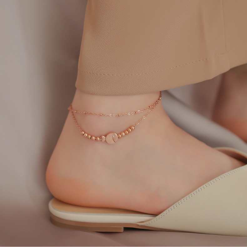 Lắc chân nữ bằng titan không gỉ thiết kế 2 lớp mặt hình chú cá độc đáo xinh xắn hợp thời trang 2022