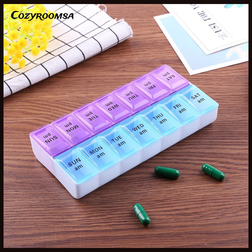 [Hàng mới về] Hộp nhựa chia thuốc 7 ngày 14 ô tiện dụng có thể dùng đựng trang sức